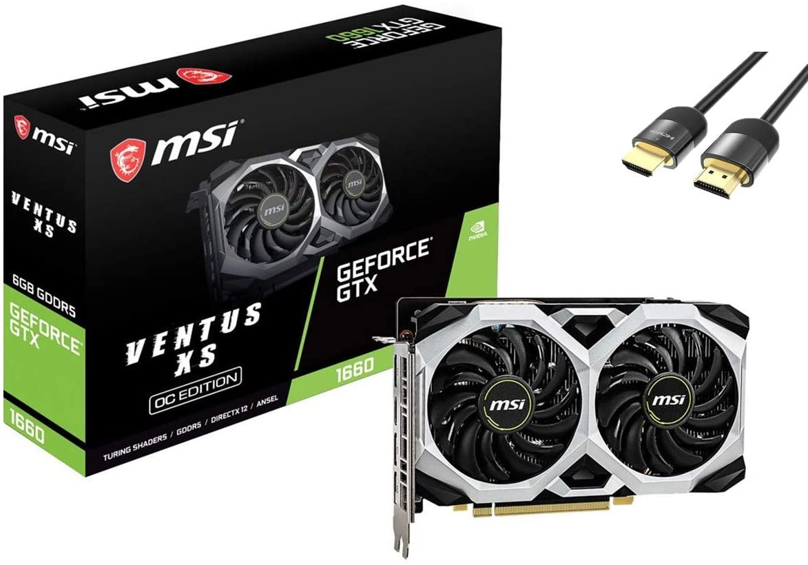 MSI Gaming GeForce GTX 1660 Ventus XS OC Graphics Card, 6GB 192-Bit GDDR5 PCIe 3.0 x 16 HDCP Ready Dual-Fan TORX Fan 2.0 1x HDMI 2.0b 3X DisplayPort 1.4 w/ Mytrix HDMI 2.1 Cable(4k@120Hz/8K@60Hz)